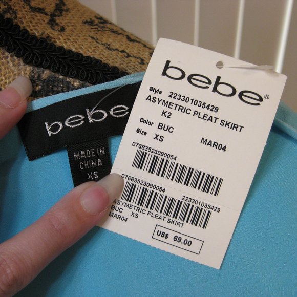 NWT Bebe blue handkerchief hem silk skirt XS extra small - Picture 9 of 9